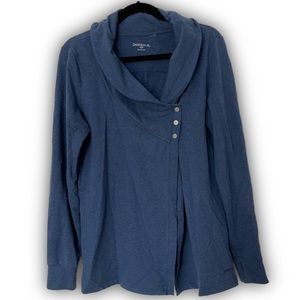 Danskin Blue Shawl Collar Snap-Front Sweater